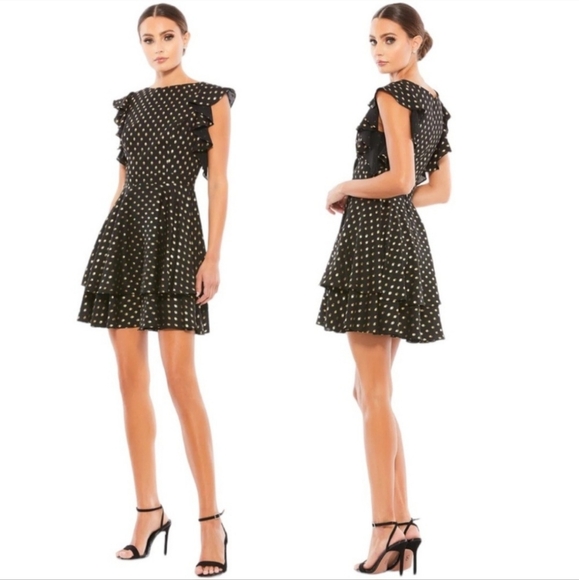 Ienna for Mac Duggal Dresses & Skirts - NWT IEENA for Mac Duggal Black & Gold Dot Tiered Ruffle Dress - 12